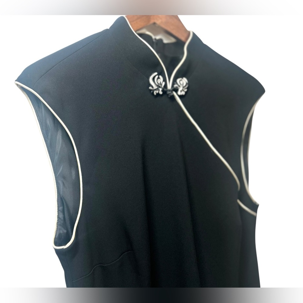 Vintage Evan Picone Black & White Cheongsam Midi Dress Cap Sleeve Size 16 Y2K - Picture 5 of 10